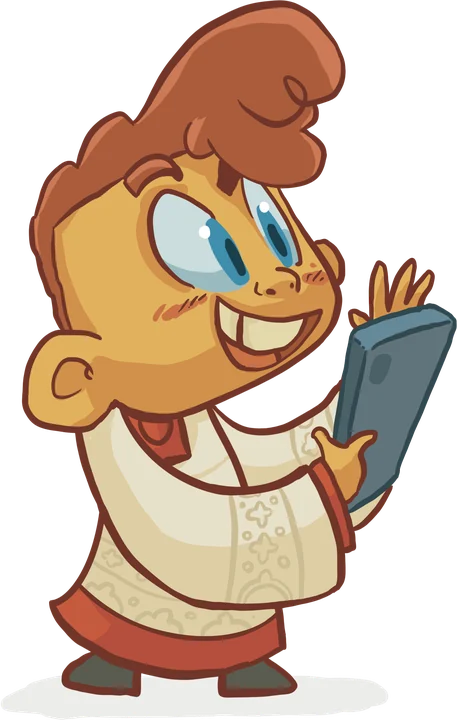 Mascota de El Monaguillo consultando información en una tableta